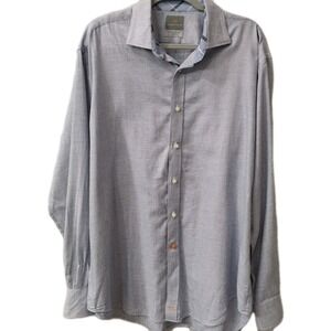 Thomas Dean Men Sz XL Dress Shirt Long Sleeve Button‎ Front Blue Micro Check